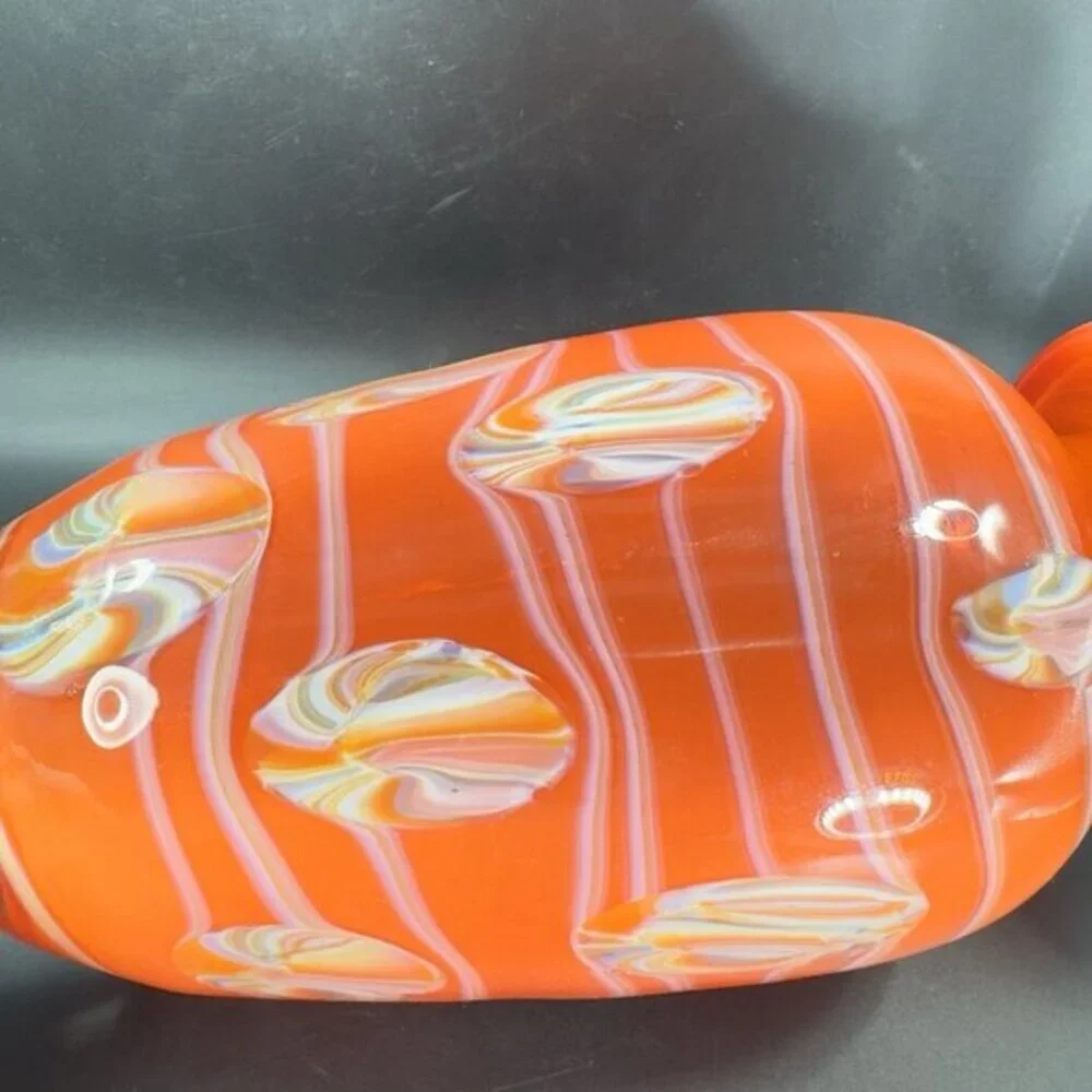 Tall Art Glass Vase Vessel Mushroom Top Orange With White Swirl Glass Vase 12inc